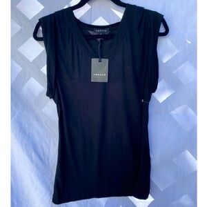Trouve Cap Sleeve V-neck Black Shirt